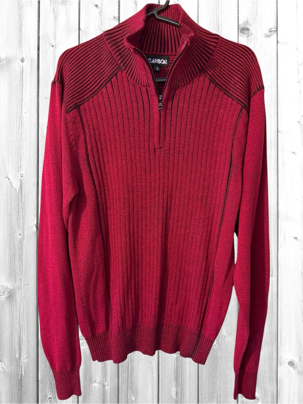 🌼Carbon Men's Zip-Front Ribbed Sweater - Red/Black